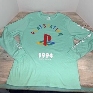 PlayStation Long Sleeve T-Shirt Mint Green 1994 Tokyo Japan Gaming Tee‎